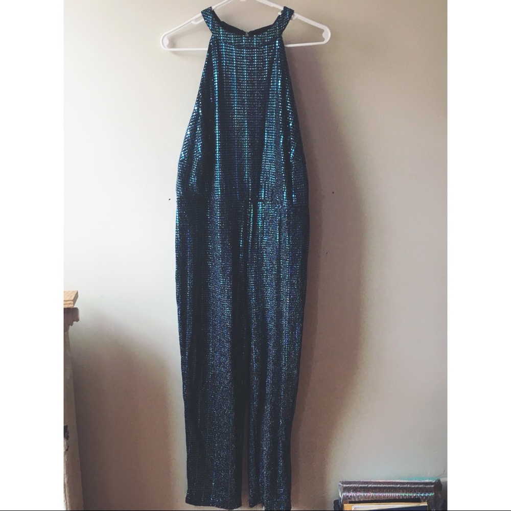 Fashion Nova Give A Holla Metallic Crop Jumpsuit